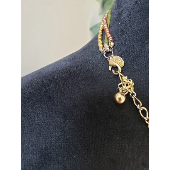 Women's Beaded Necklace Gold Filigree Pendant Lobster Clasp Boho Jewelry - Picture 5 of 5